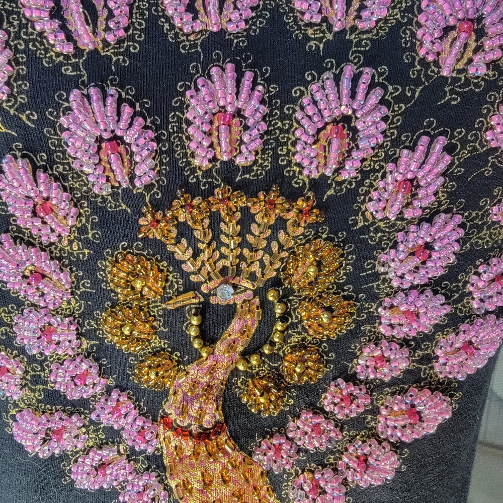Black Halter Top with Beaded Peacock Design 🦚